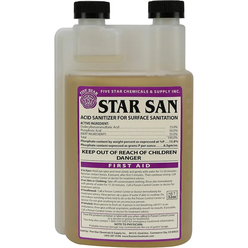 A 32 ounce bottle of Star San sanitizer